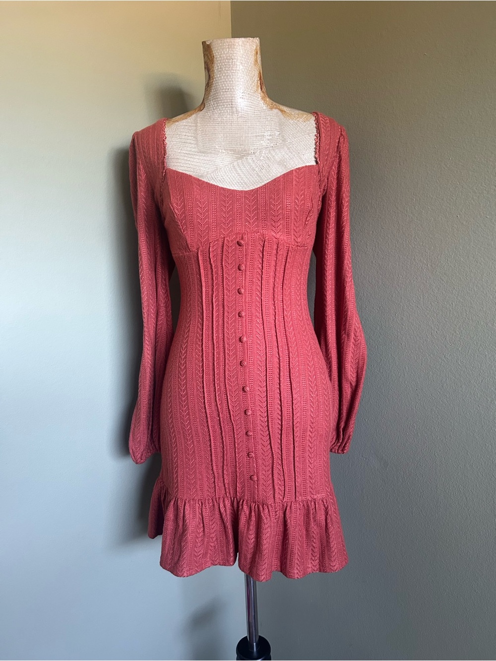 NWT Lulu's Rust Ruffle Hem Button Mini Dress Sz  XS